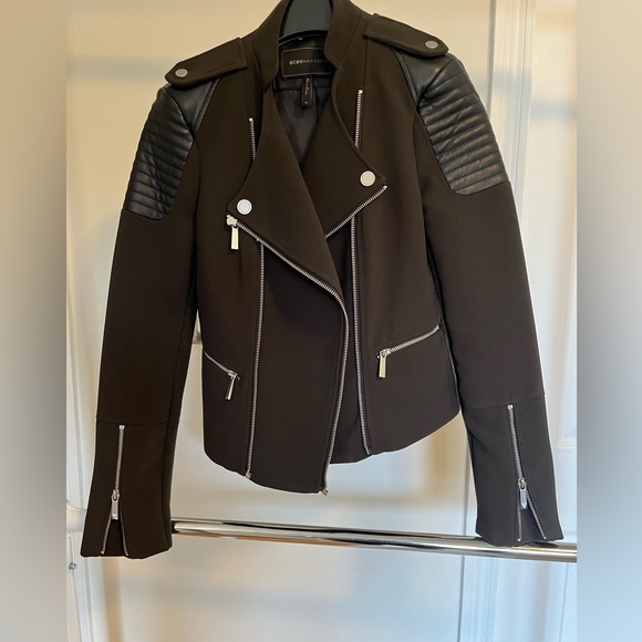 Olive Green and Black BCBG Moto Jacket - Picture 2 of 6